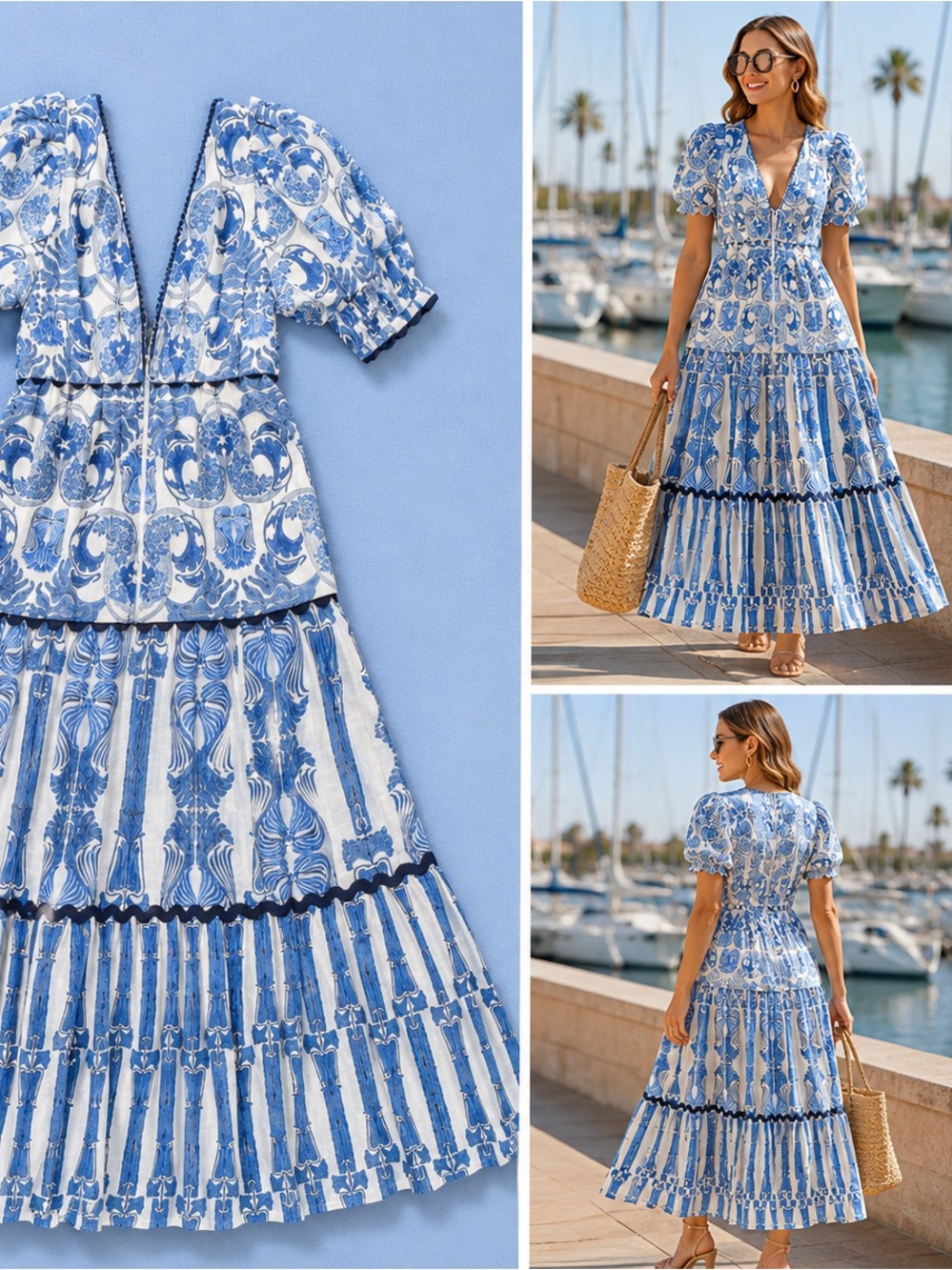 ASH & EDEN - Osha blue cotton Maxi Dress Aqua NWT